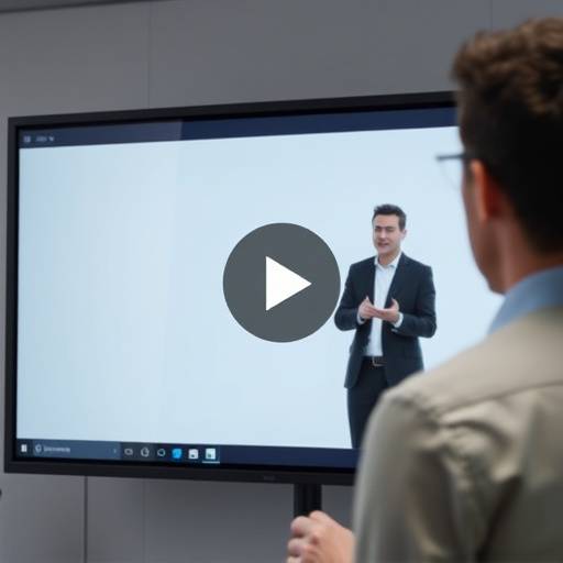 Screenshot from a corporate training video featuring an employee giving a presentation.