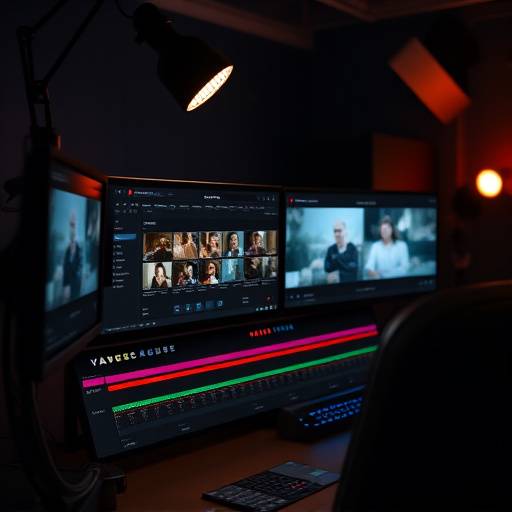 Video editor working on a timeline with various video and audio tracks.